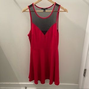 Red skater dress with mesh detail